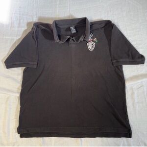 Mens Large Buggs Bunny Black Embroidered Polo Shirt Retro Vintage Looney Tunes